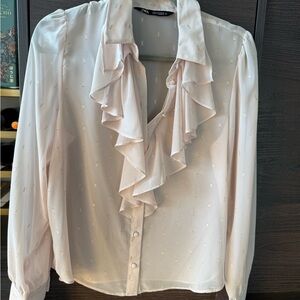Elegant Cream Ruffle Blouse (Zara US S)